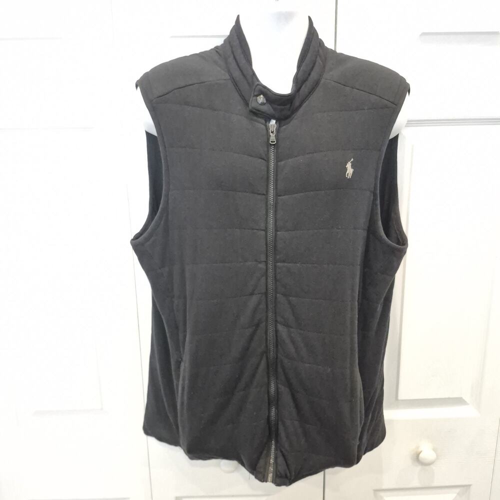 Polo Ralph Lauren Quilted Zip Up Vest Men's Large Black Cotton Outdoors Norm